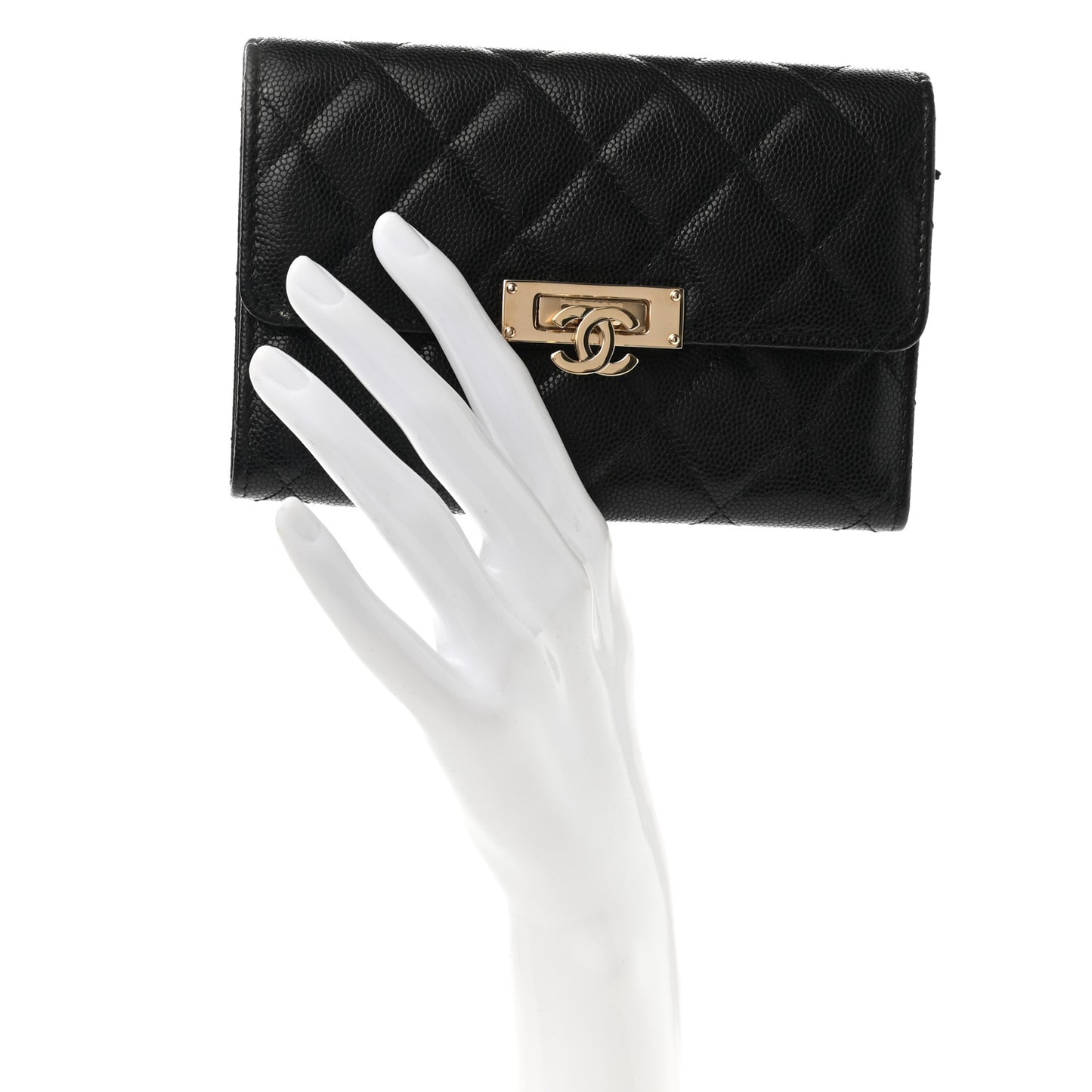 Caviar Quilted Small Golden Class Flap Wallet Black