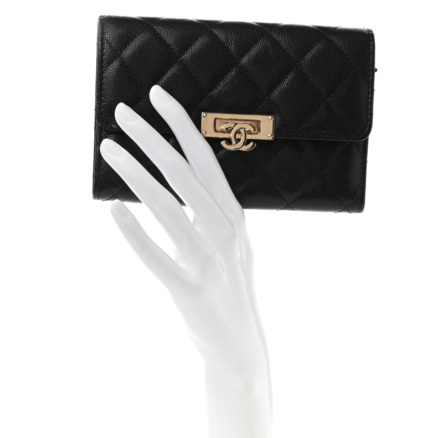 Chanel Caviar Quilted Small Golden Class Flap Wallet Black 2 of 7