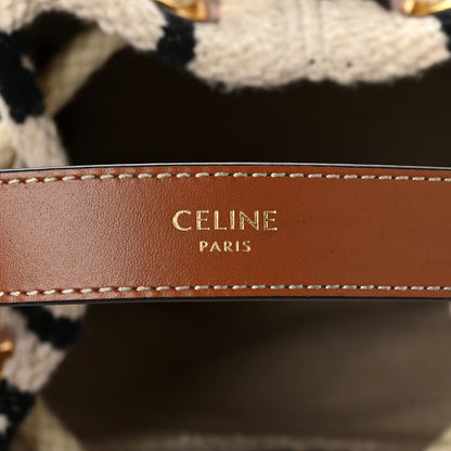 Celine All Over Textile Calfskin Striped Teen Drawstring Bag White Black 7 of 8