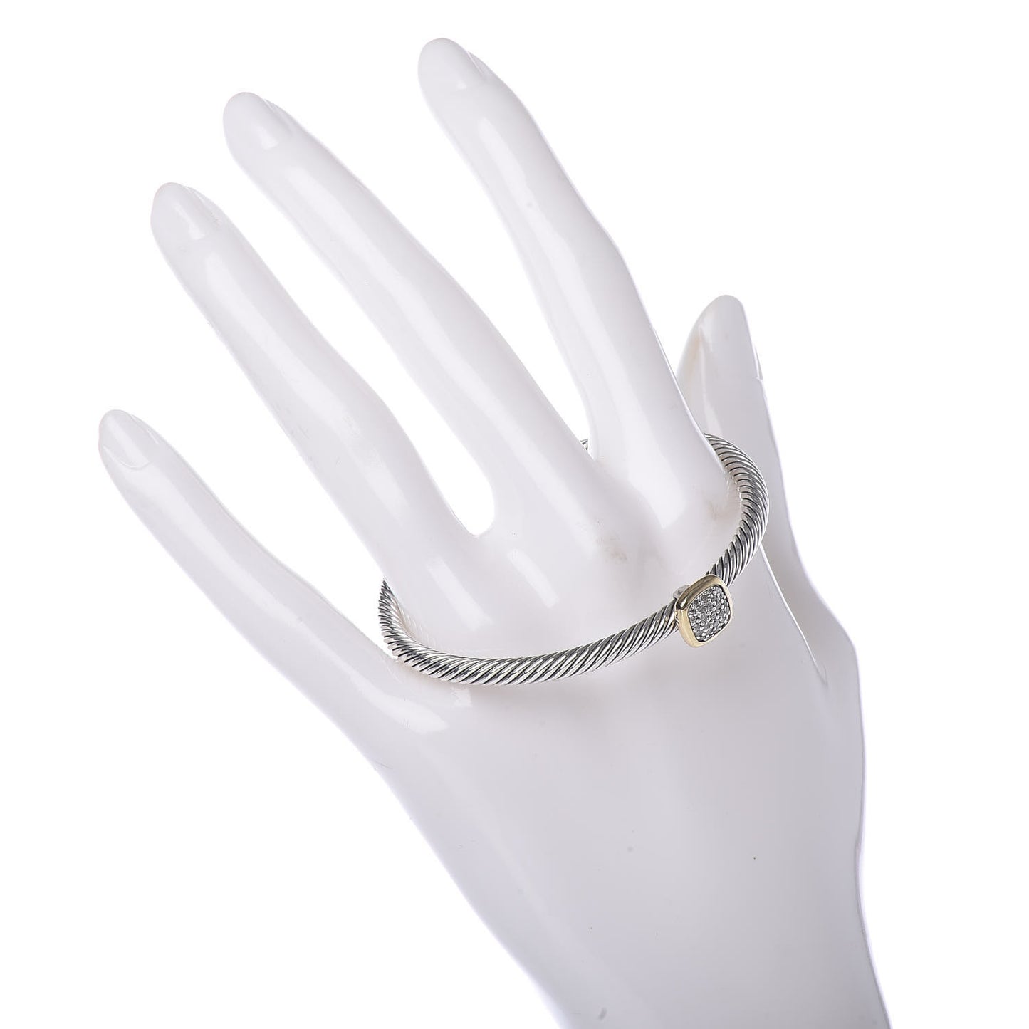 Sterling Silver 18K Yellow Gold Diamond 4mm Noblesse Cable Bracelet