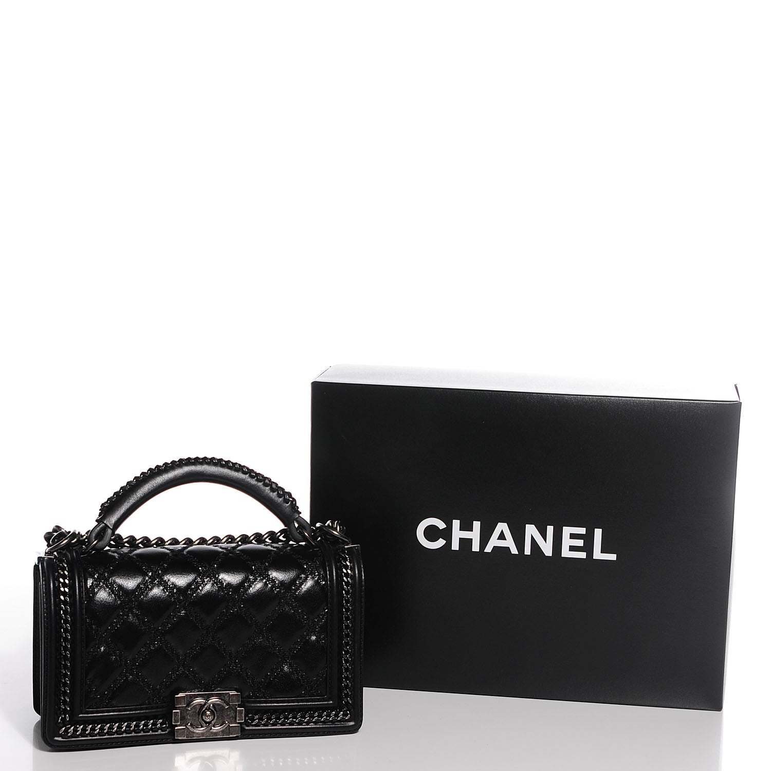 Chanel Goatskin Quilted Medium Boy Handle Flap Black 9 of 9