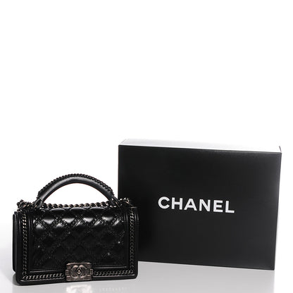 Chanel Goatskin Quilted Medium Boy Handle Flap Black 9 of 9