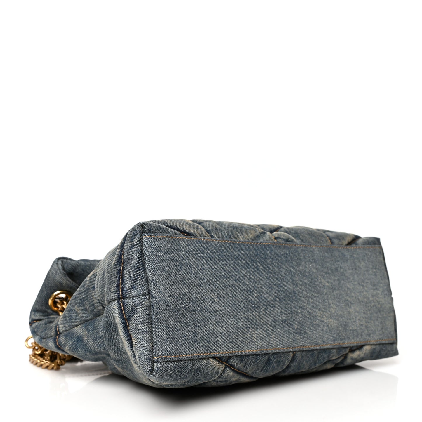 Denim Quilted Small Loulou Puffer Monogram Chain Satchel Blue Cinnamon