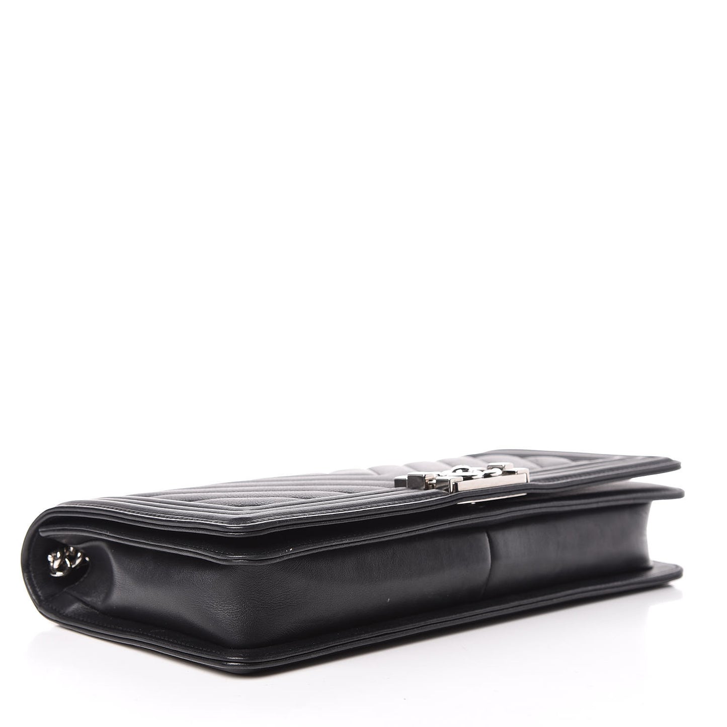 Calfskin Chevron Quilted Boy Convertible Clutch Flap Black