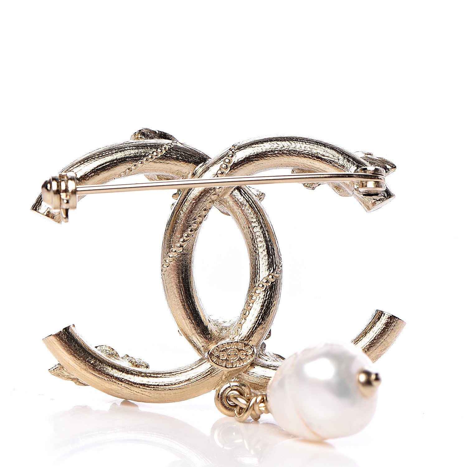 Chanel Crystal Pearl Drop CC Brooch Gold 3 of 4