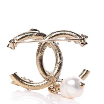 Chanel Crystal Pearl Drop CC Brooch Gold 3 of 4