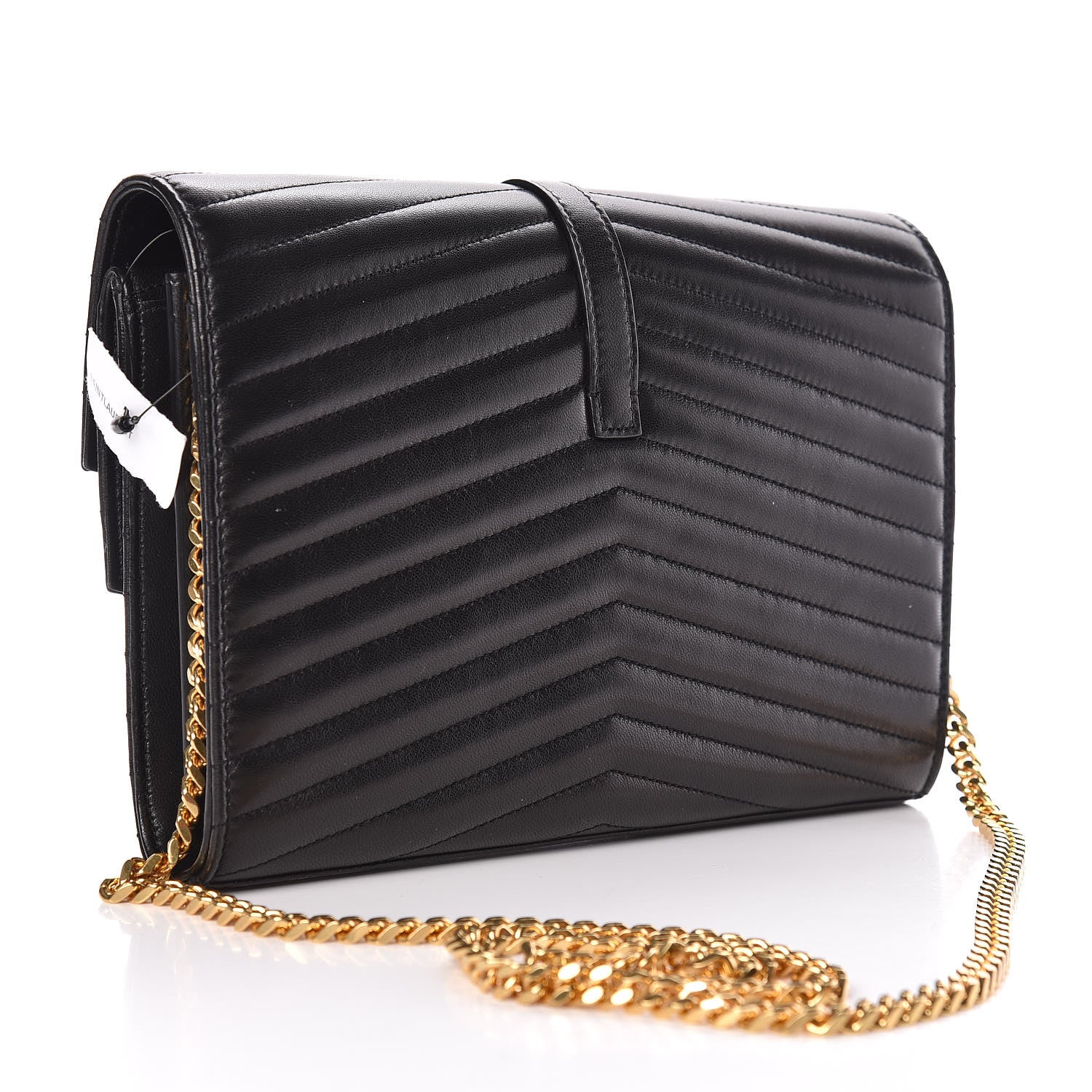 Saint Laurent Lambskin Matelasse Chevron Monogram Sulpice Chain Wallet Black 3 of 9