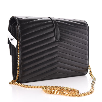 Saint Laurent Lambskin Matelasse Chevron Monogram Sulpice Chain Wallet Black 3 of 9