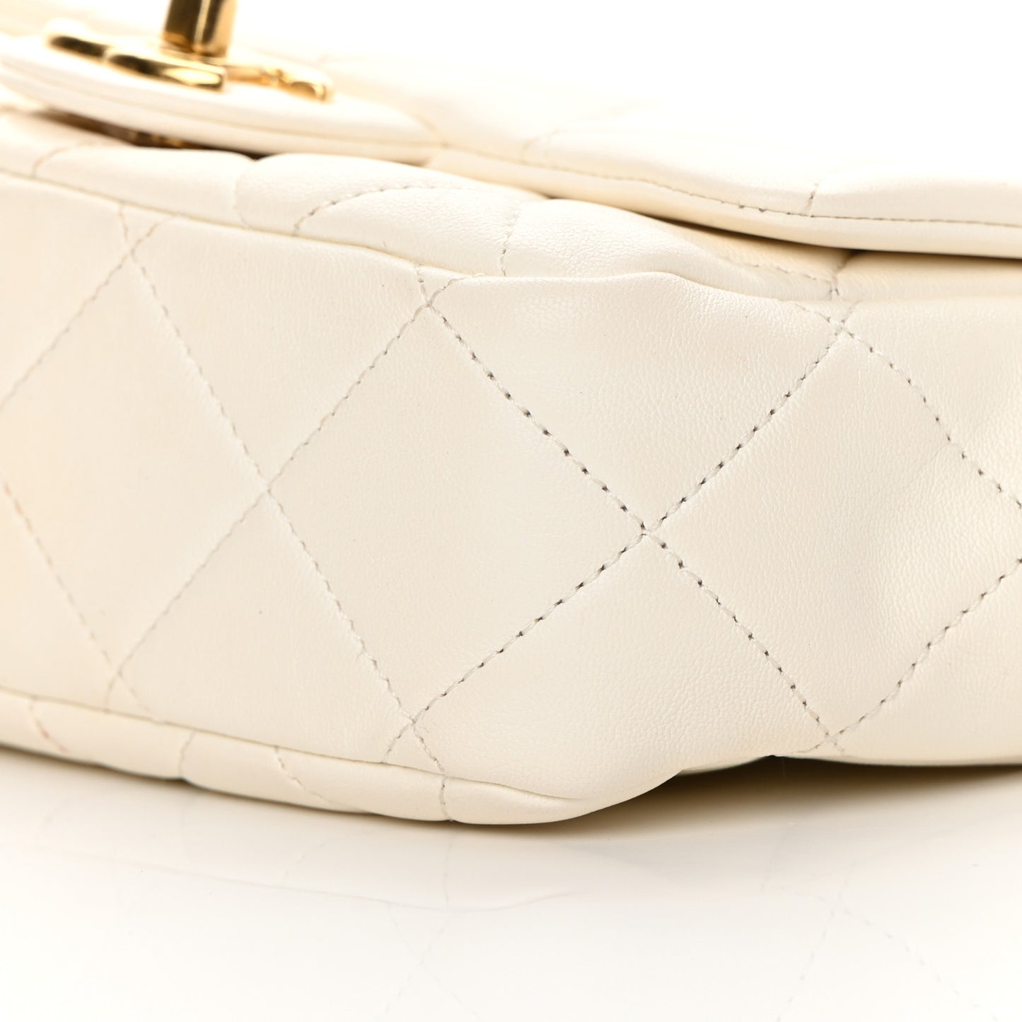 Lambskin Quilted Logo Mini Flap With Handle White