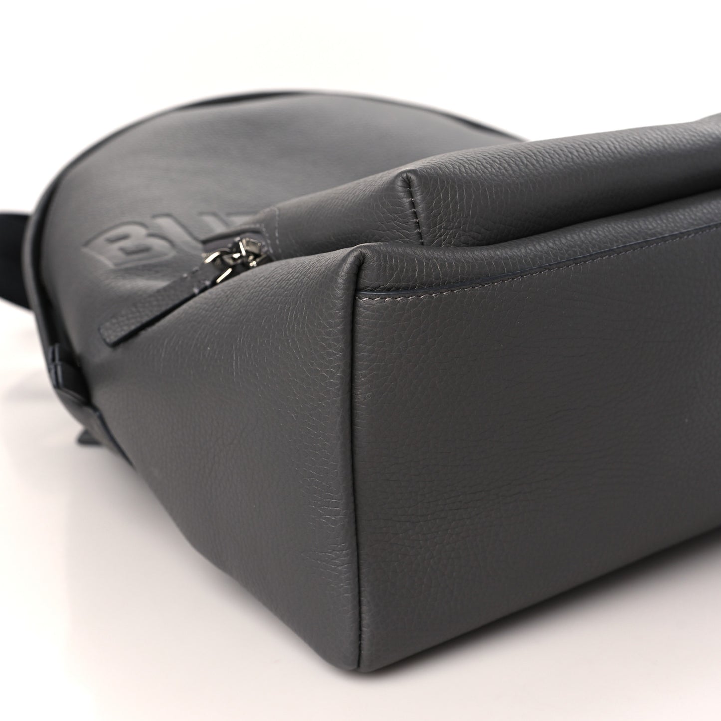 Calfskin Logo Embossed Backpack Charcoal Grey