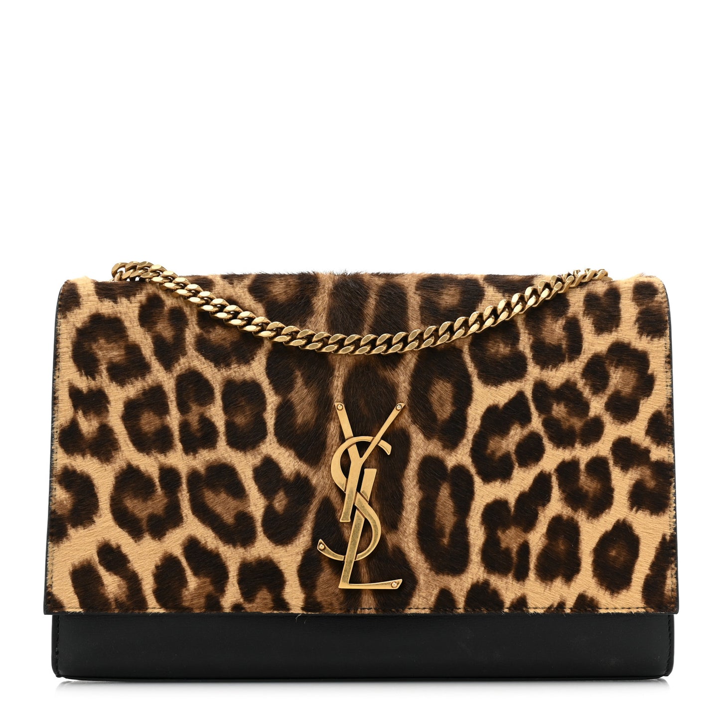 Pony Hair Calfskin Leopard Print Medium Classic Monogram Kate Satchel Black