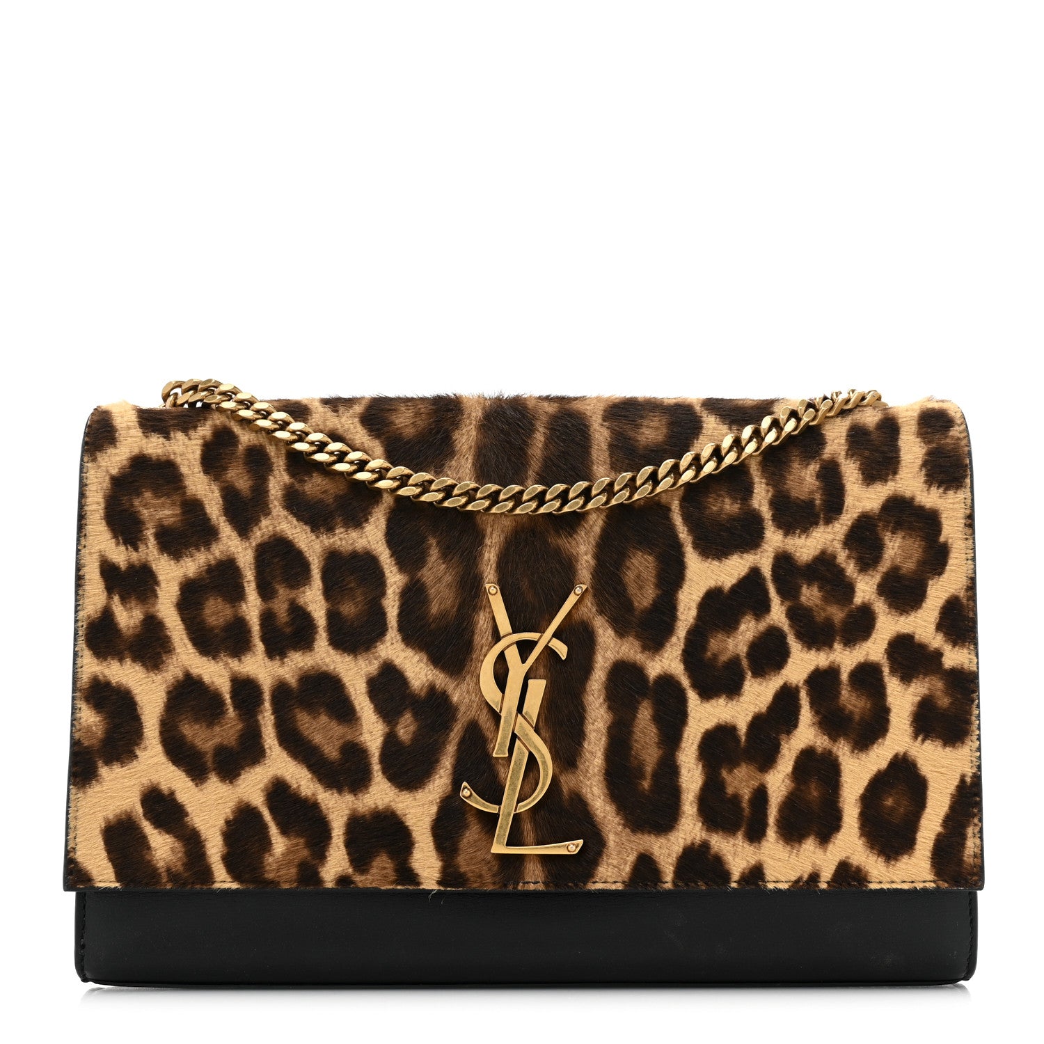 Saint Laurent Pony Hair Calfskin Leopard Print Medium Classic Monogram Kate Satchel Black 1 of 12