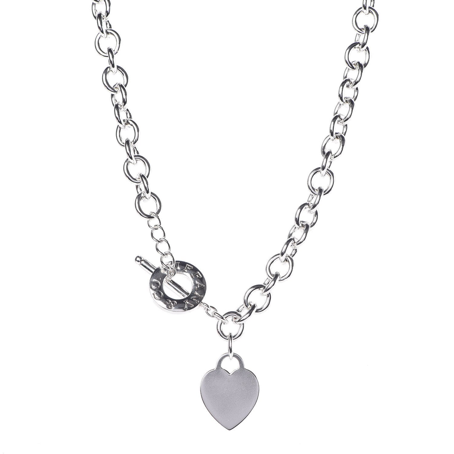 Sterling Silver Heart Tag Toggle Necklace