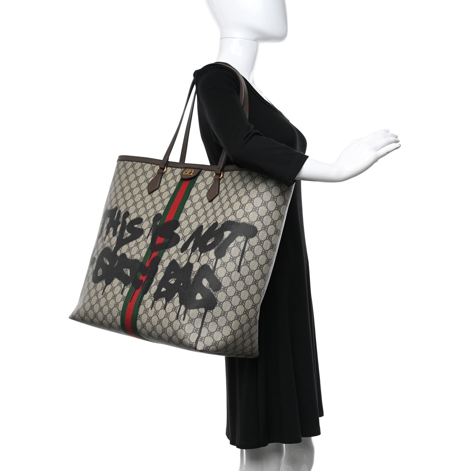 Gucci X BALENCIAGA BB Supreme Monogram Web Graffiti Large Ophidia Shopping Tote Beige New Acero 2 of 10