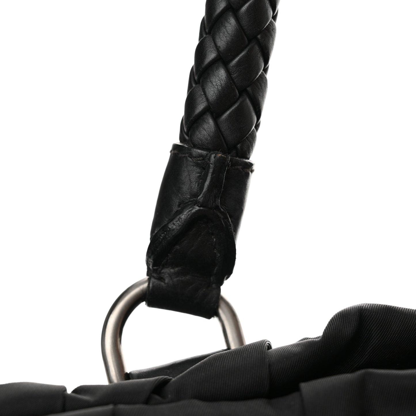 Tessuto Nylon Nappa Braided Gaufre Shopping Satchel Black