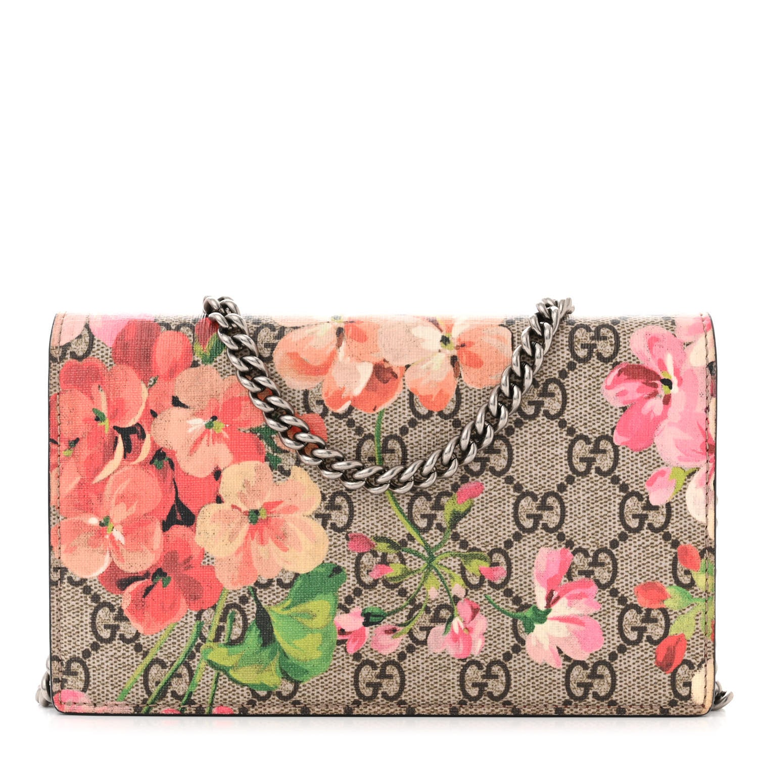 Gucci GG Supreme Monogram Blooms Chain Wallet Beige Multicolor Dry Rose 1 of 12