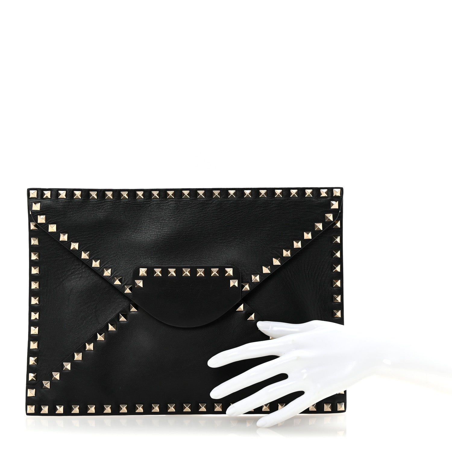 Valentino Garavani Vitello Untitled Rockstud Envelope Clutch Black 2 of 6
