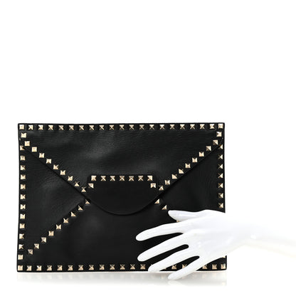 Valentino Garavani Vitello Untitled Rockstud Envelope Clutch Black 2 of 6