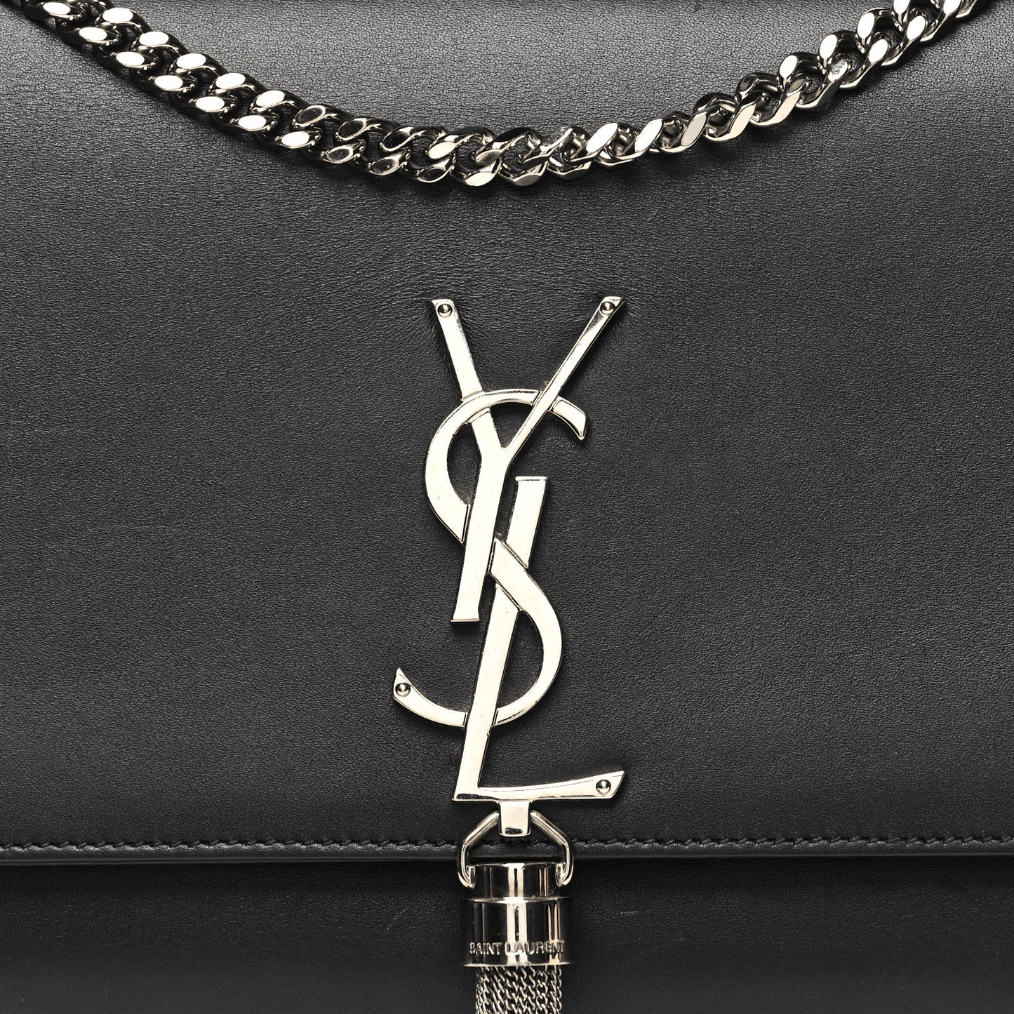 Smooth Calfskin Medium Classic Monogram Kate Tassel Satchel Black