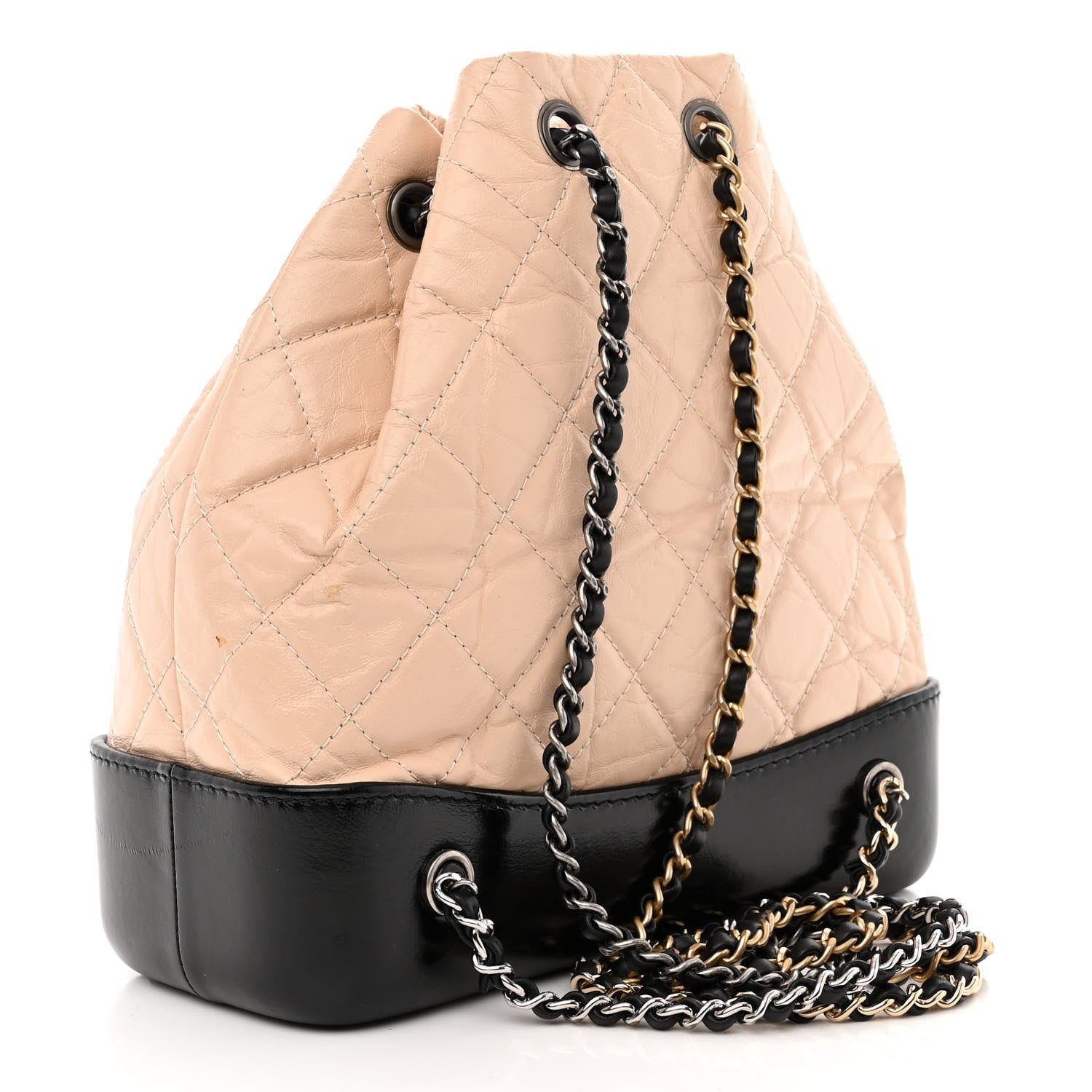 Chanel Aged Calfskin Quilted Small Gabrielle Backpack Beige Black 3 of 12