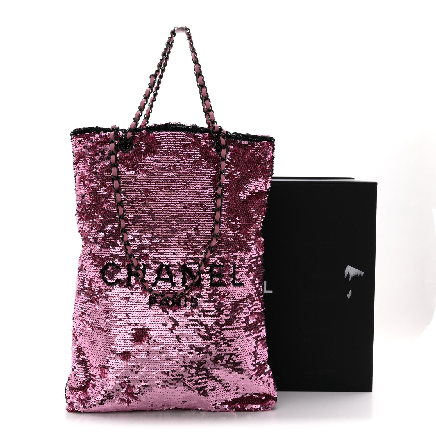 Chanel Sequin Logo Shopping Tote Pink Black 12 of 12