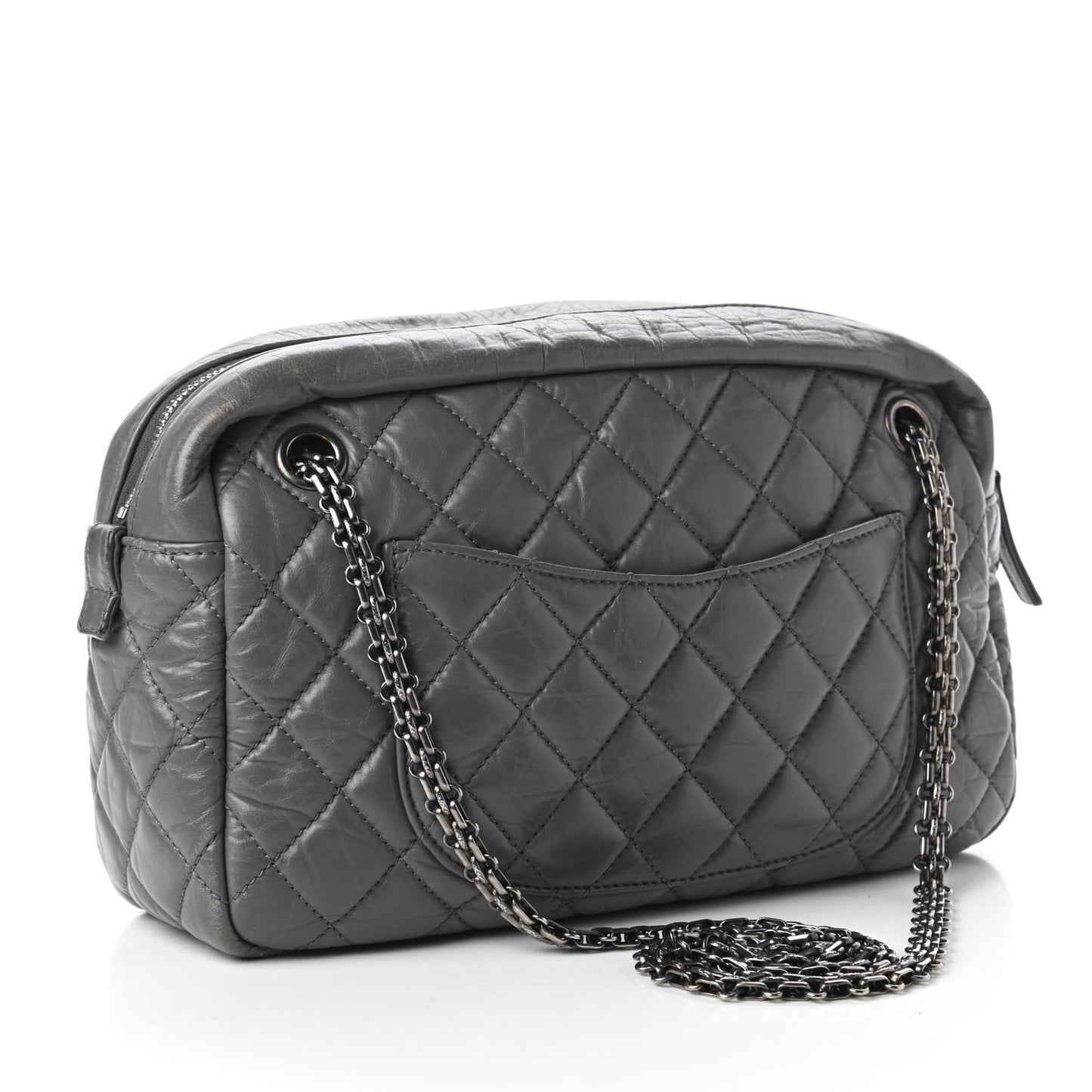 Aged Calfskin Quilted Medium Reissue Camera Case Grey