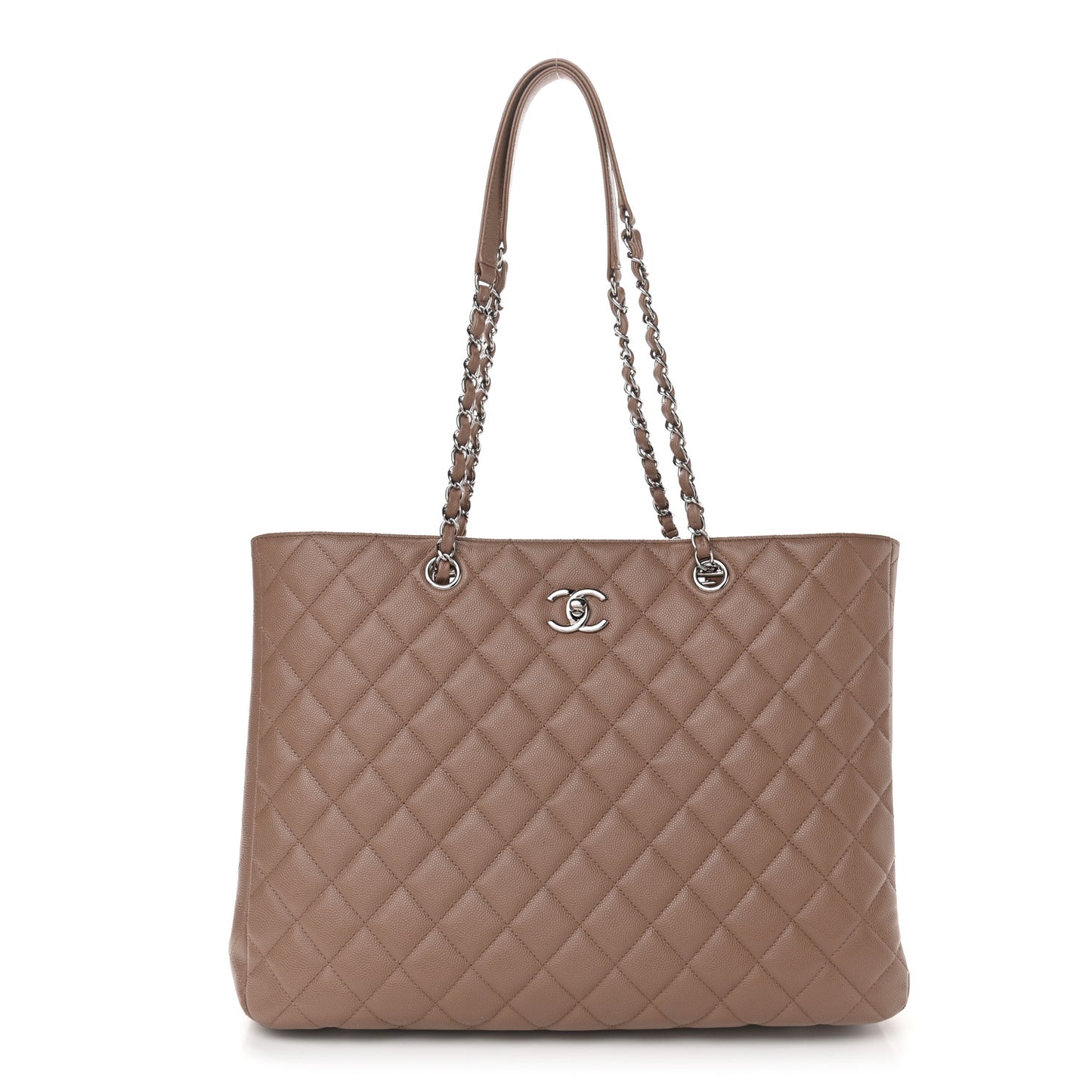 Caviar Quilted Large Shopping Tote Dark Beige