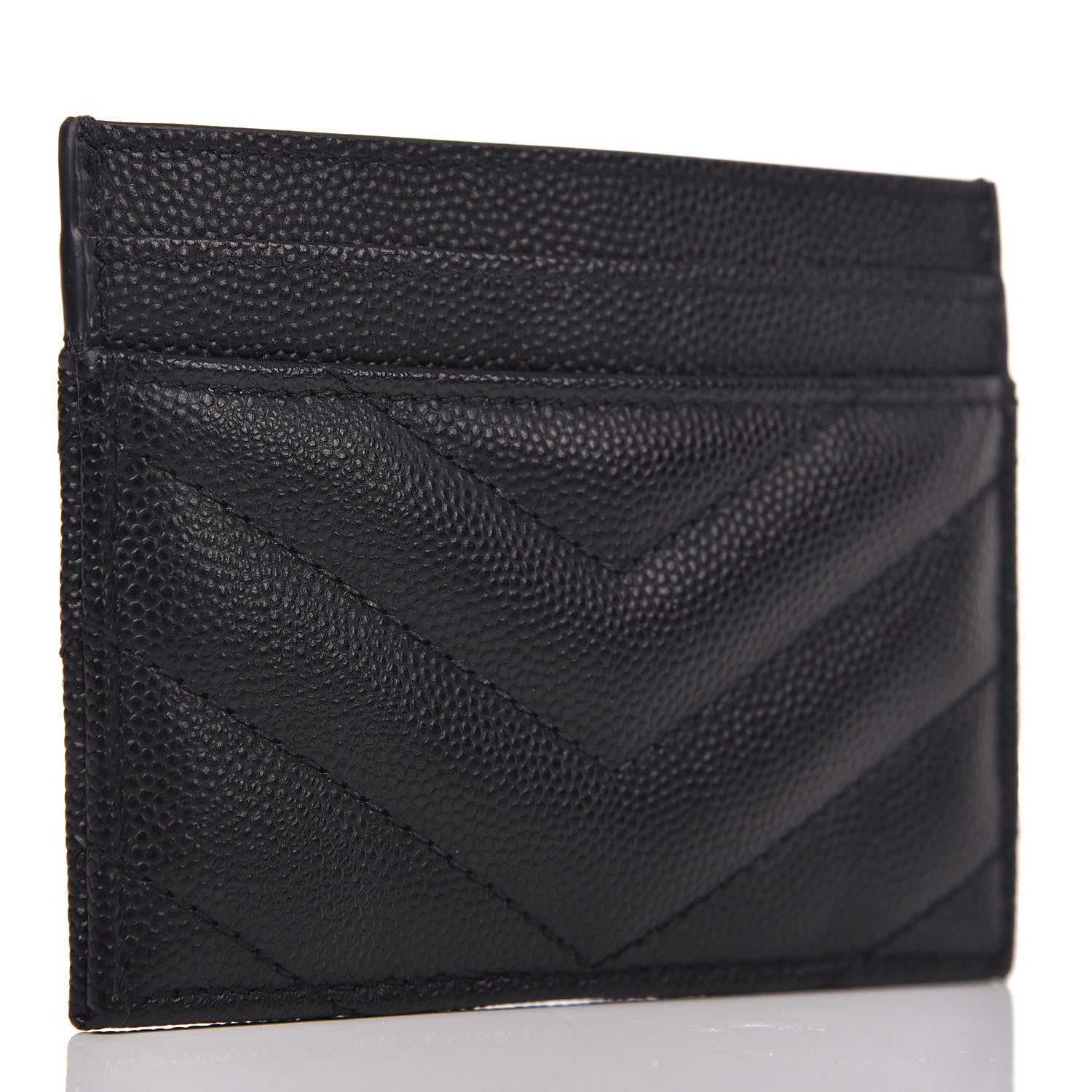 Saint Laurent Grain De Poudre Matelasse Chevron Monogram Credit Card Case Black 3 of 8