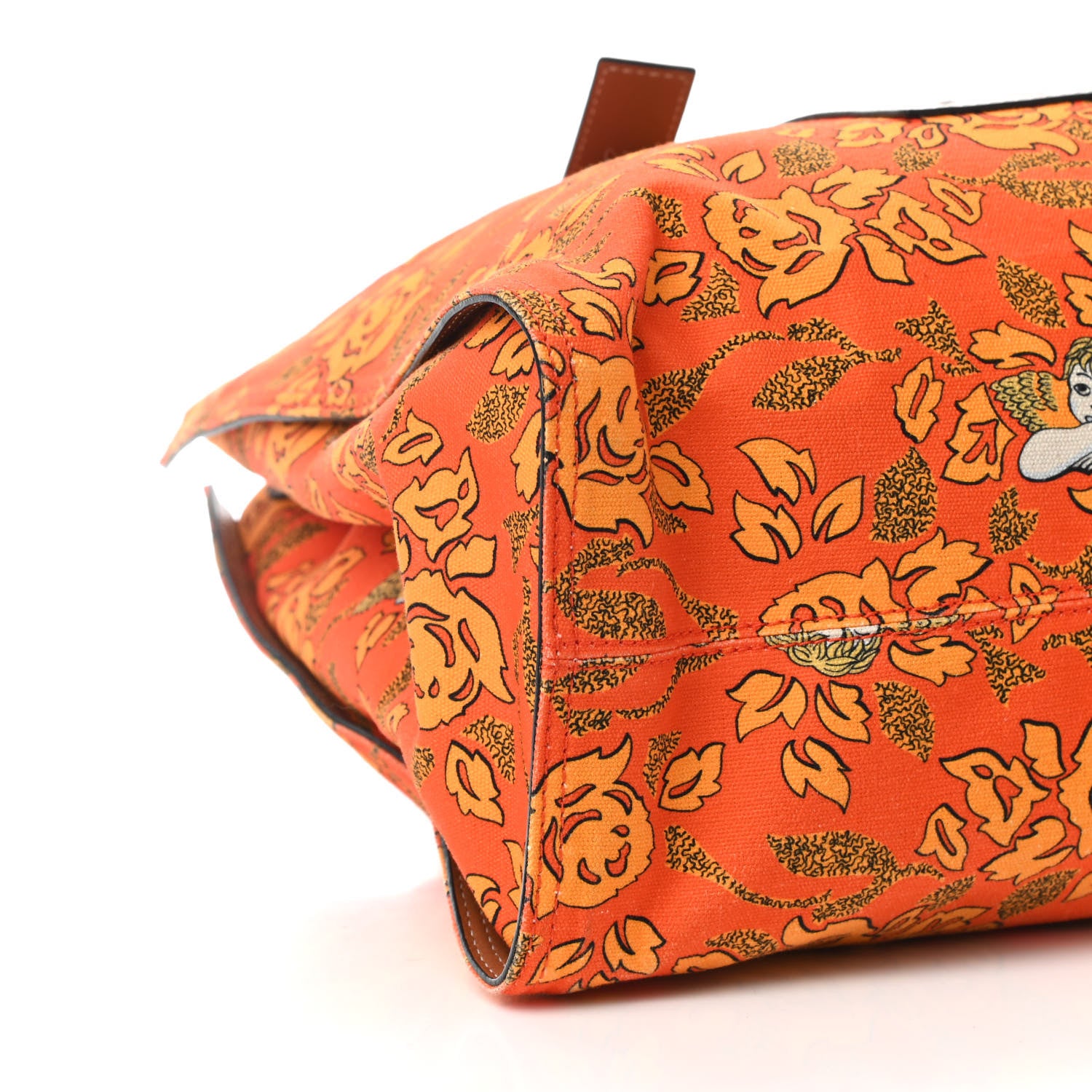 Loewe Canvas Calfskin Ibiza Floral Print Paulas Tote Orange 8 of 9