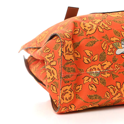 Loewe Canvas Calfskin Ibiza Floral Print Paulas Tote Orange 8 of 9