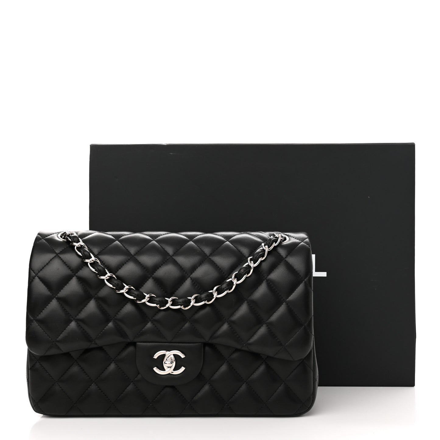 Lambskin Quilted Jumbo Double Flap Black