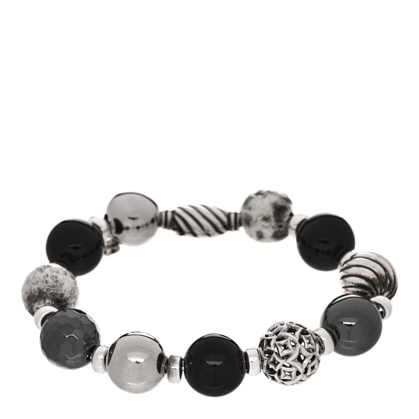 Sterling Silver Black Onyx Hematine 14mm Elements Bead Bracelet