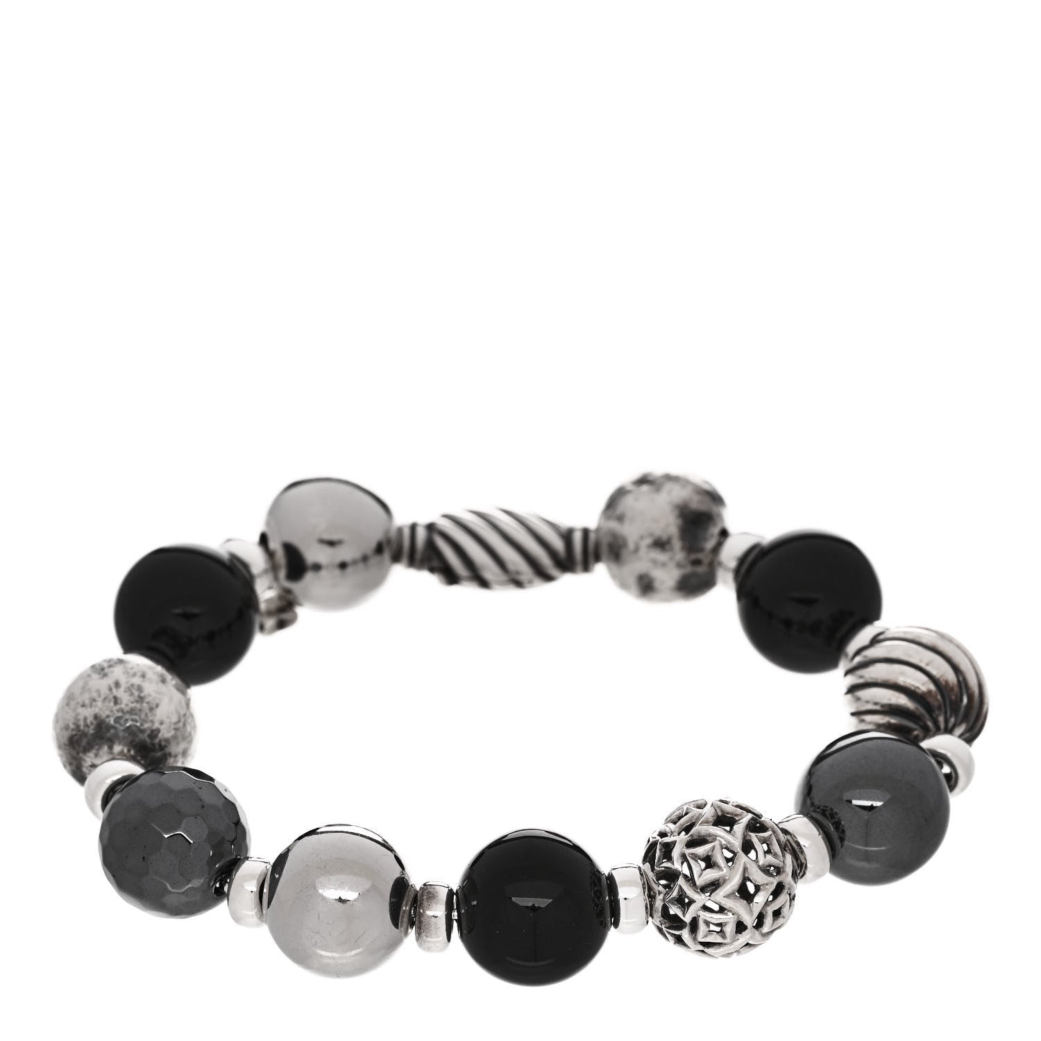 David Yurman Sterling Silver Black Onyx Hematine 14mm Elements Bead Bracelet 1 of 3