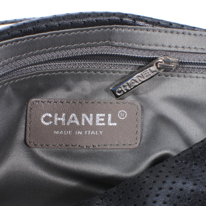 Chanel Metallic Crackled Calfskin Perforated Drill Flap Black 7 of 9