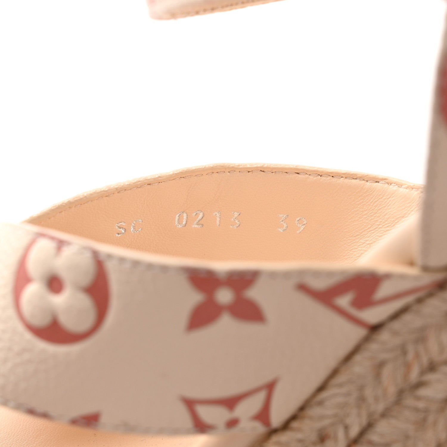 Louis Vuitton Calfskin Monogram Embossed Espadrille Wedge Sandals 39 Creme Bois De Rose 8 of 10