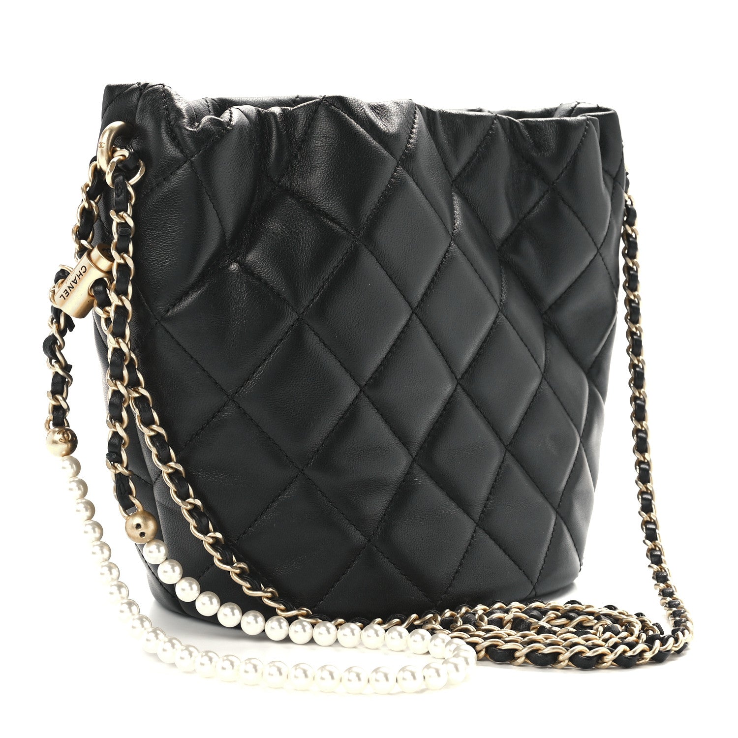 Chanel Lambskin Quilted My Perfect Chain Bucket Drawstring Bag Black 3 of 11