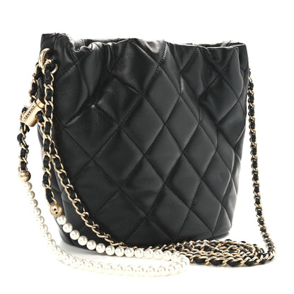 Chanel Lambskin Quilted My Perfect Chain Bucket Drawstring Bag Black 3 of 11