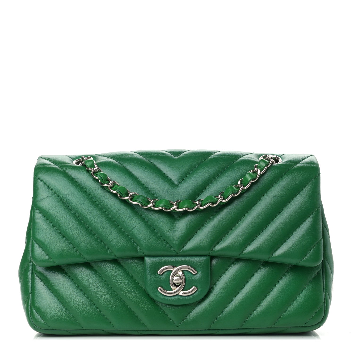 Chanel Lambskin Chevron Quilted Medium Single Flap Green 1 of 13