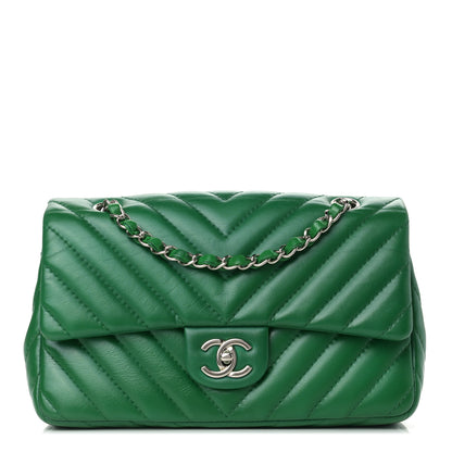 Chanel Lambskin Chevron Quilted Medium Single Flap Green 1 of 13