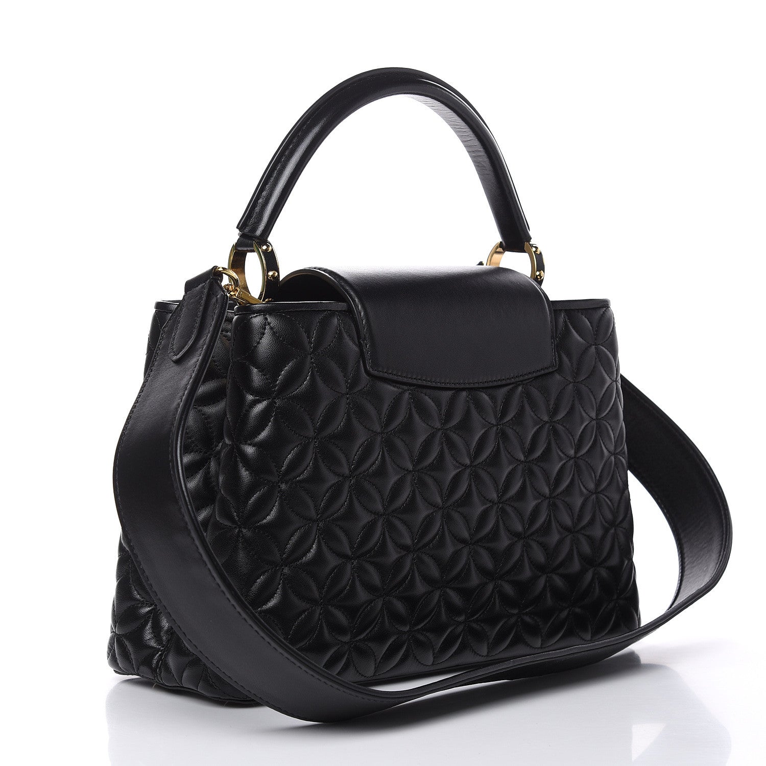 Louis Vuitton Lambskin Quilted Flower Capucines PM Black 3 of 10