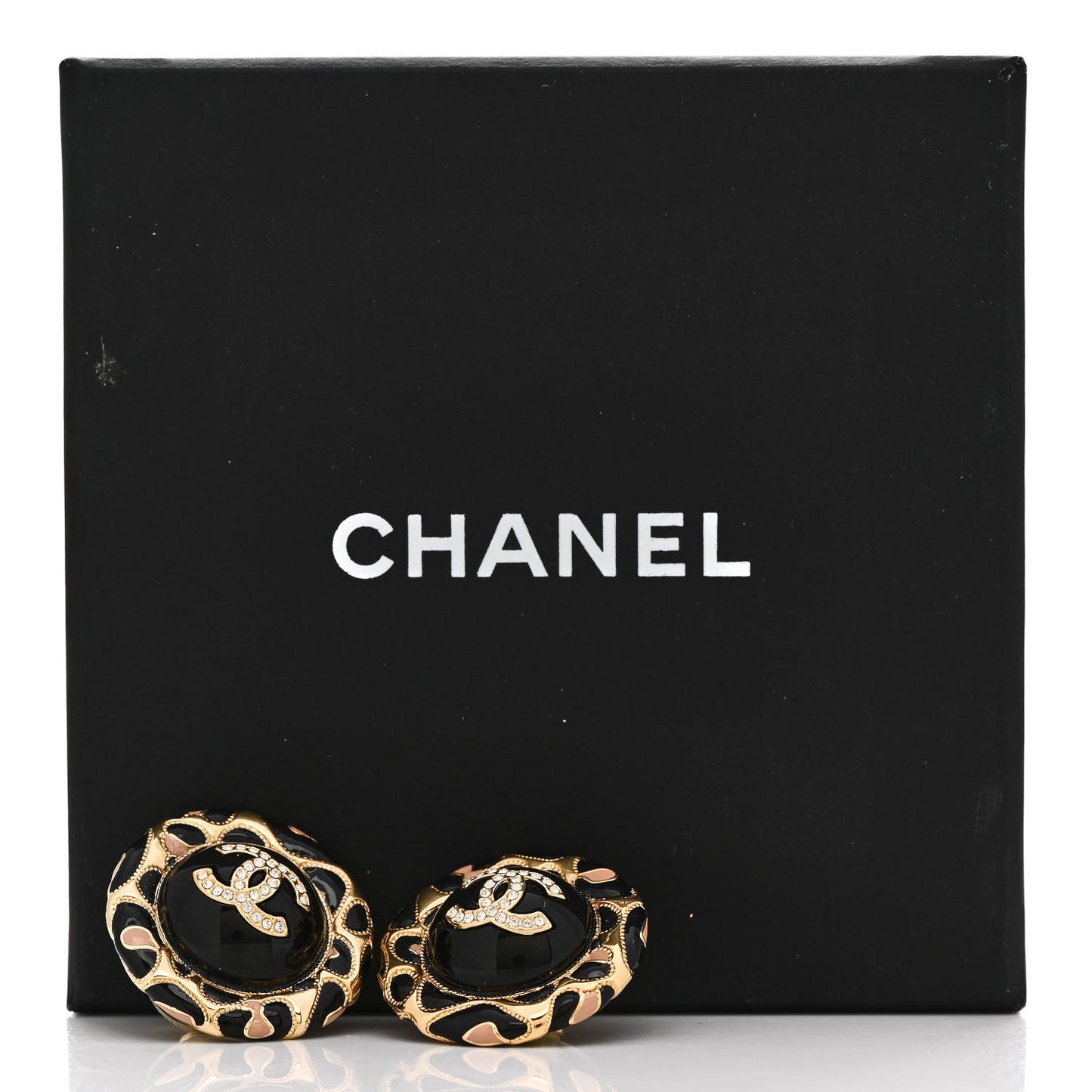Metal Crystal Leopard Print CC Round Earrings Gold Black