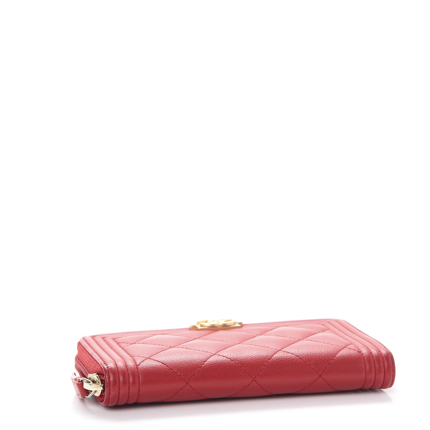 Caviar Quilted Small Boy Zip Around Wallet Dark Red