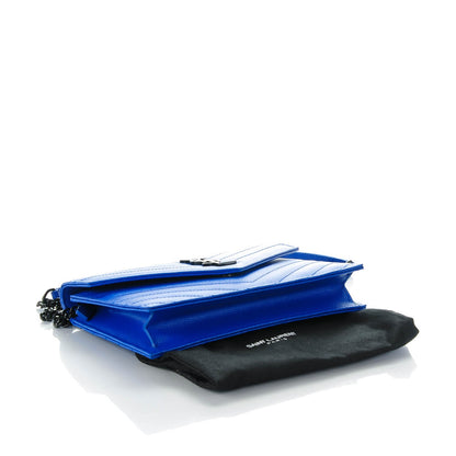 Saint Laurent Grain De Poudre Matelasse Chevron Monogram Envelope Chain Wallet Blue Majorelle 4 of 7