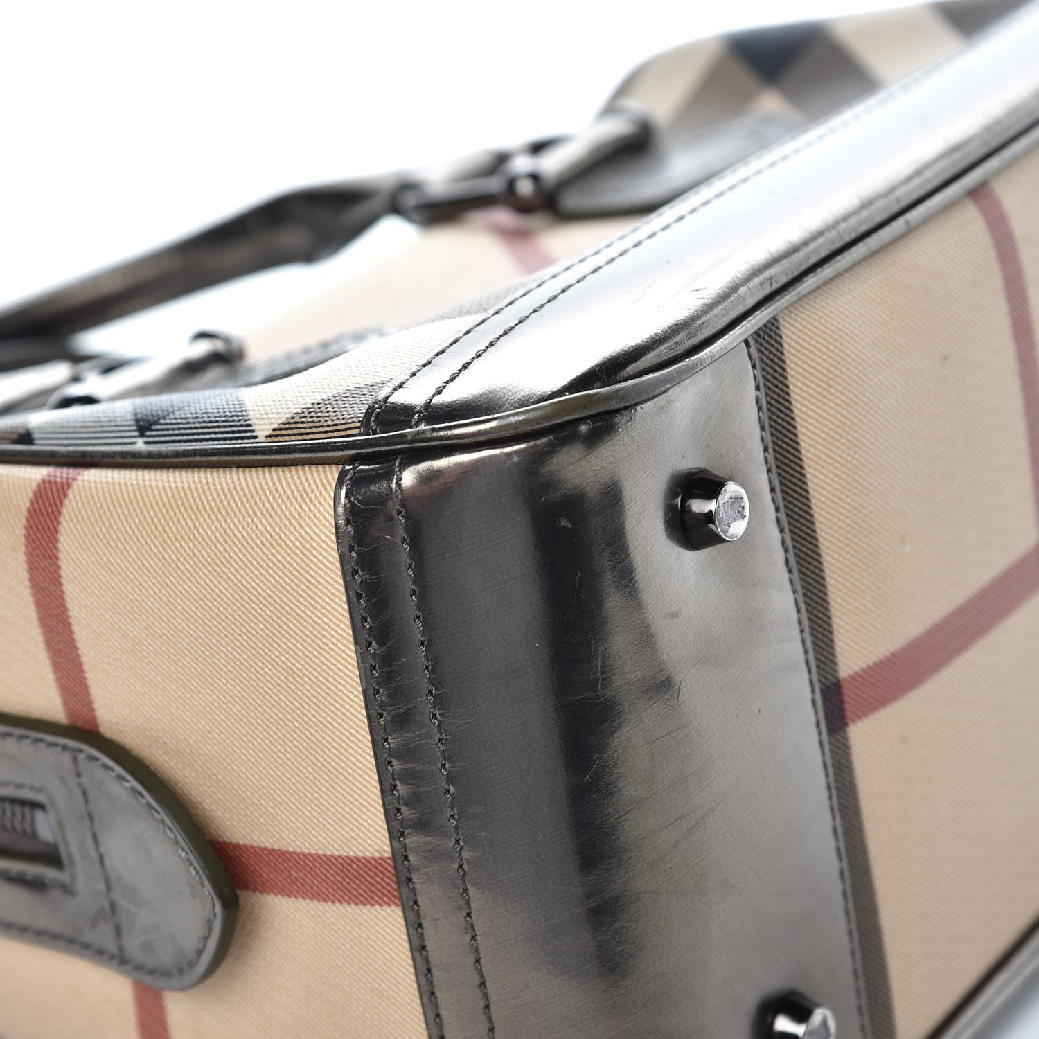 Burberry Supernova Check Patent Bowling Bag Pewter 13 of 17