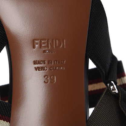Fendi Technical Mesh FF Colibri 55mm Slingback Pumps 39 Tobacco Moro Bordeaux Black Militare 6 of 8