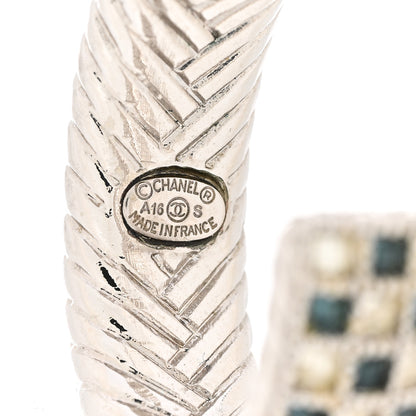 Chanel Crystal CC Hoop Earrings Silver Blue 4 of 5