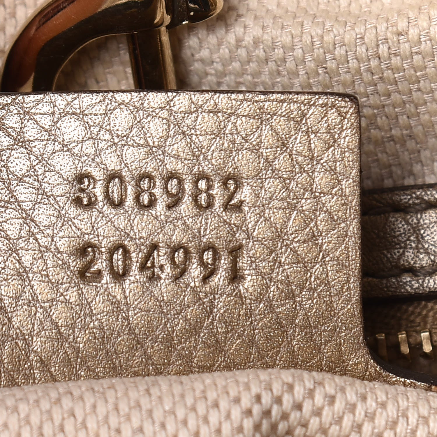 Gucci Metallic Pebbled Calfskin Medium Soho Chain Shoulder Bag Golden Beige 9 of 10