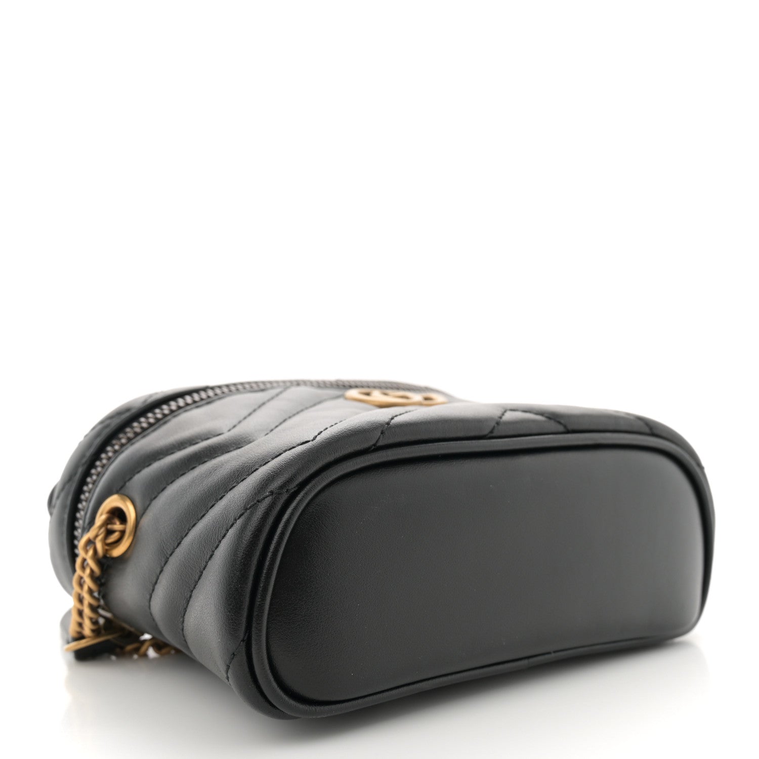 Gucci Calfskin Matelasse Chevron Mini GG Marmont Top Handle Bag Black 4 of 10