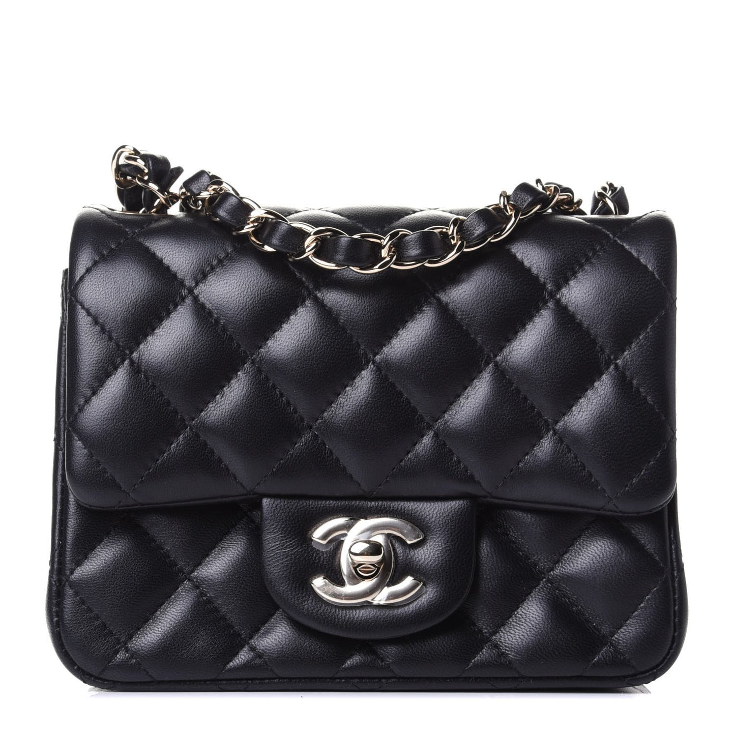 Lambskin Quilted Mini Square Flap Black