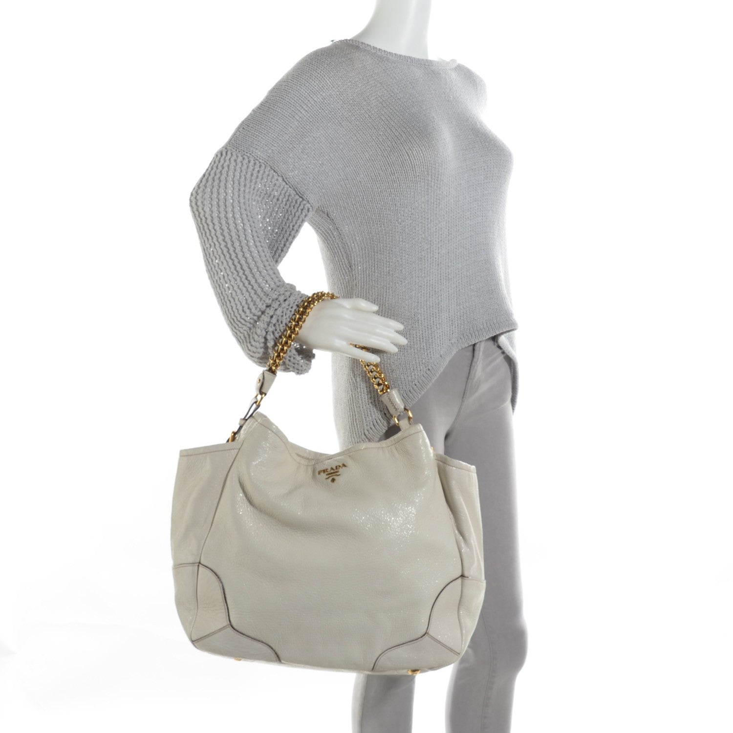 Prada Cervo Lux Chain Shoulder Bag Talco 5 of 12